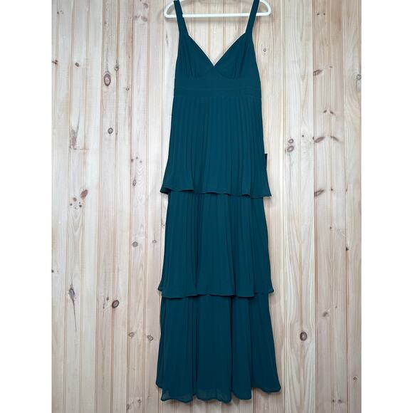 NWT Lulus Luxe Perfection Emerald Green Pleated Tiered Backless Maxi Dress Sz XL - Picture 2 of 9